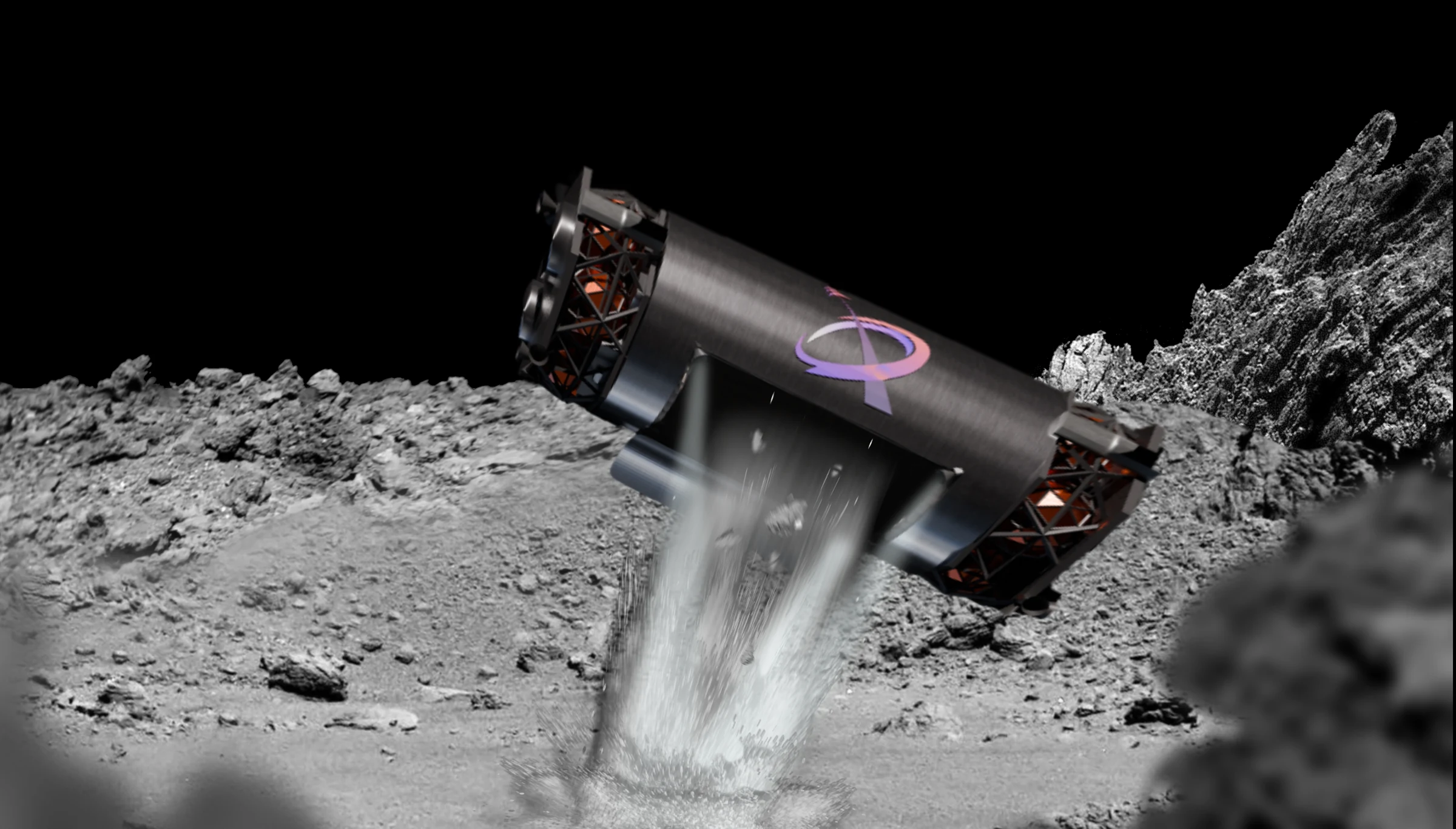 Oroff render of LOKI harvesting asteroid material