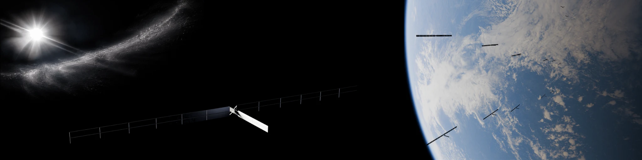 Meteoroid storm passing orbital infrastructure above Earth